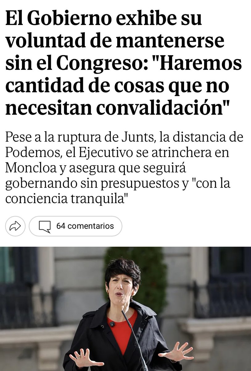 rosadiezglez's tweet image. Si un gobierno presume de actuar al margen del Parlamento y burlando el control del legislativo, sin presupuestos, persiguiendo a la prensa libre, denostando a los tribunales de justicia y a los servidores públicos que cumplen con sus funciones… el régimen se llama dictadura.