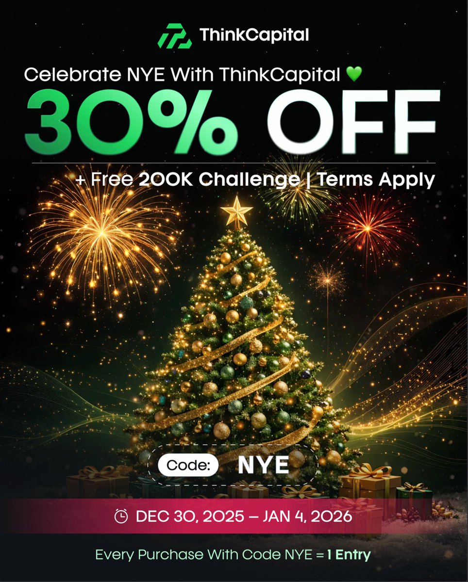 Celebrate NYE with ThinkCapital 💚🎆

30% OFF all challenges  
🎡 1 Spin the Wheel entry PER use of code NYE  
(5 uses = 5 entries)  
Win 50K–200K challenge accounts  

Promo ends Jan 4  
🎥 Spin the Wheel goes LIVE on our YouTube channel on January 5th 👇
youtube.com/live/EjLTpPmO_…