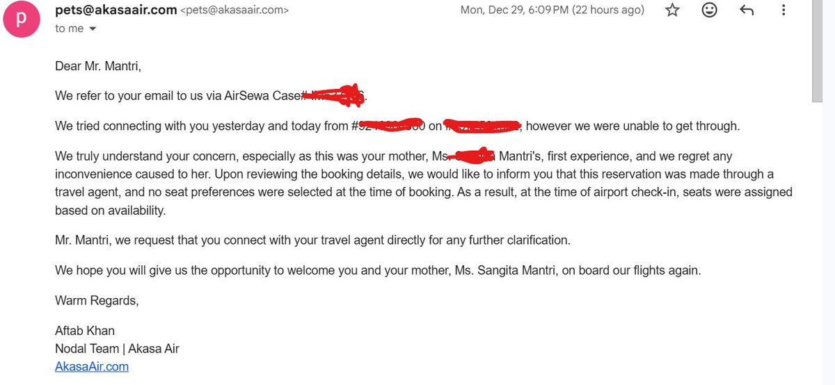 Ankit_Mantri22's tweet photo. @makemytrip As per @AkasaAir they are saying no seat was reserved then why i paid 500rs extra per seat to you to reserve seat 14a &amp; 14b  who is cheating the customer @makemytrip  or @AkasaAir  please explain? https://t.co/lYv6qWsB5a