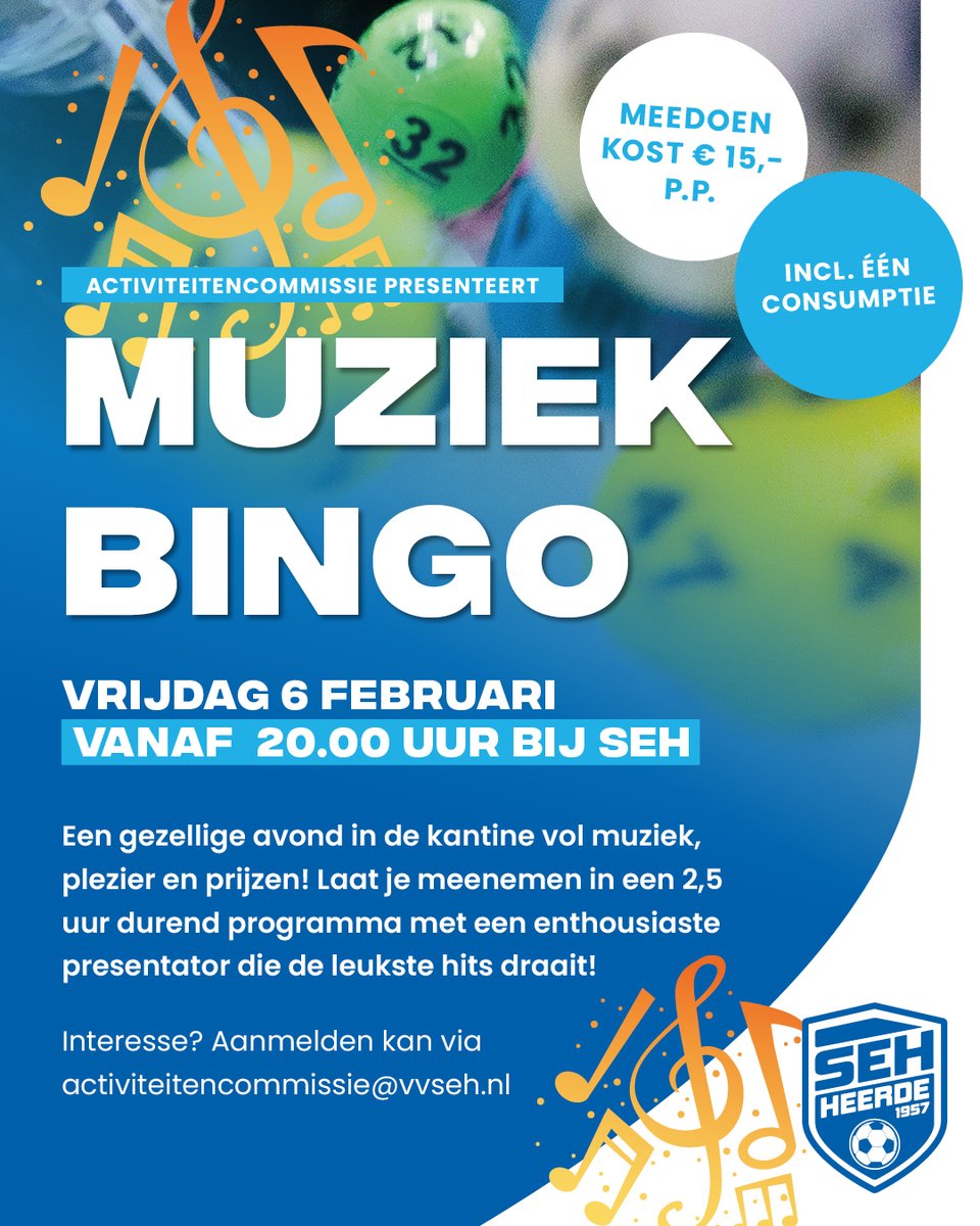 🎶Binnenkort is er een leuke, nieuwe activiteit bij SEH: de Muziekbingo!

Maar we horen je bijna denken, wat is een muziekbingo? 

Alle info daarover is te vinden op de website @ vvseh.nl/muziekbingo-op…

#komook #rt #heerde #doemee #muziek #bingo #gezelligheid #wijzijnseh