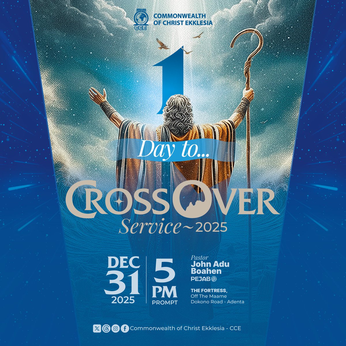 CC_Ekklesia's tweet photo. 1 DAY TO CROSSOVER π₯
Tomorrow is the moment!
Join Pastor John for a powerful crossover - a night of alignment, breakthrough, and fresh grace.
Be ready.
The new season begins.
#CrossOver25
#CrossOverWithPastorJohn
#CCECrossOver
#1DayMore https://t.co/pTOyPEWZ6O