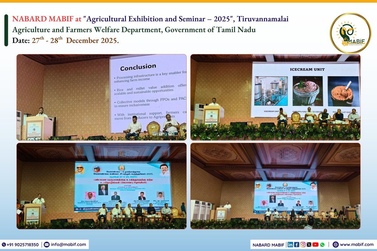 We are delighted to share that Madurai Agri Business Incubation Forum (NABARD MABIF) had a presence at the “Agricultural Exhibition and Seminar – 2025”, organized by the Agriculture and Farmers’ Welfare Department, Govt. of TN, at Tiruvannamalai, held from 27th to 28th Dec 2025.
