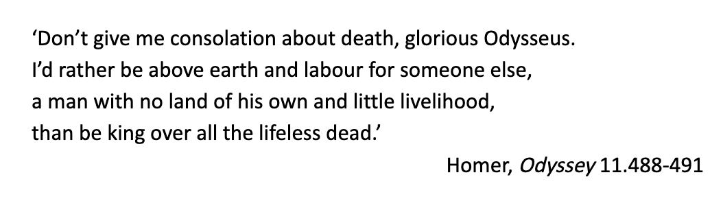 zagrebbi's tweet image. When Odysseus visits Achilles's ghost in the Odyssey,    Achilles seemingly repudiates this worldview—offering that he would rather be alive a slave than king of the dead.
