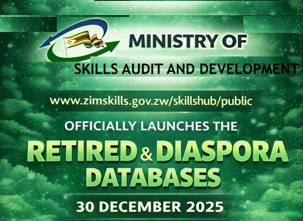 SkillsAuditDvt's tweet photo. 🚀 30 December: Zimbabwe launches Retired Expert & Diaspora Skills Databases
Minister @ProfPMavima unveils platforms connecting national development with untapped expertise
📍 Pax House | 11 AM
#BuildingZimbabwe 🇿🇼
#diasporaskills #retiredskills https://t.co/WipPYOTvoL