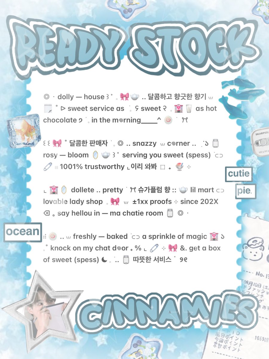 cinnyamies's tweet image. ╭┈  ֹ   help repost? thankies, sweetie 🐳

{ II } ׁ ๑ 🪽.. haii, timan — timun ?! naka punya wording bio ready stock nih 𓏏𓏏 ִ ⊹  3.500/each. 𖢷  ׅ  ࣪  ⸝⸝ 💧🦴 yuk, ping chat:ie aku &amp;amp;. take sekarang juga   𓈒˚ &amp;gt;___^ 

#zonauang️