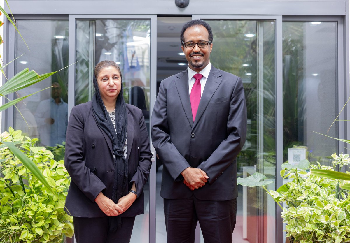 🇺🇳🤝🇸🇴 Today, the OIC Head of <a href="/UNSOS_/">UNSOS</a>, Qurat-ul-Ain Sadozai, paid a courtesy call on the Minister of Commerce and Industry (<a href="/mocisom/">MoCI Somalia</a>), H.E. Gamal M. Hassan (<a href="/AmbGamal/">Amb. Gamal M Hassan</a>), reaffirming cooperation in support of Somalia’s economic priorities.
The meeting highlighted continued