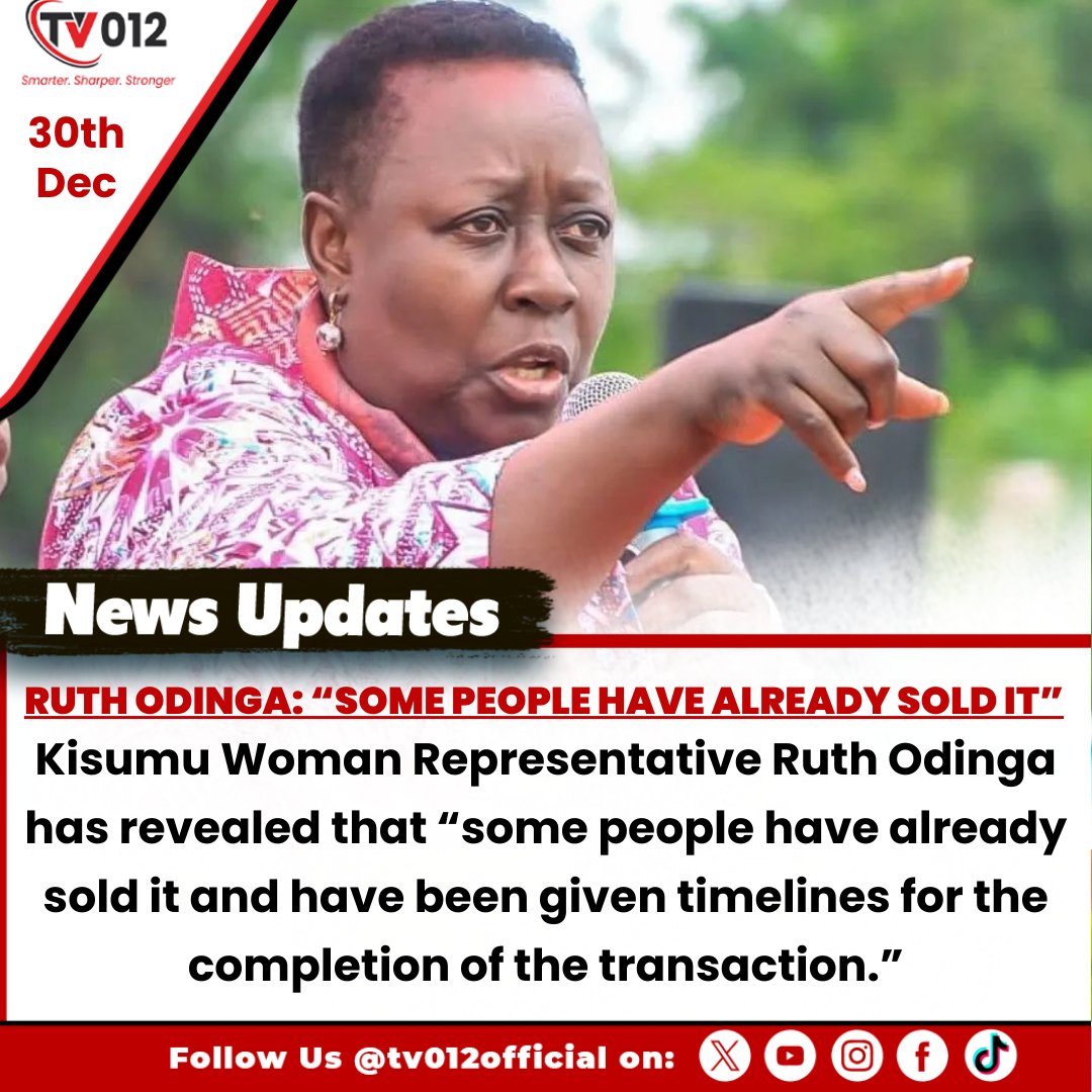 tv012official's tweet image. RUTH ODINGA: “SOME PEOPLE HAVE ALREADY SOLD IT”  

Kisumu Woman Representative Ruth Odinga has revealed that “some people have already sold it and have been given timelines for the completion of the transaction.” 

  #RuthOdinga #Kisumu #KenyaPolitics #LandDeals #tv012newsupdate