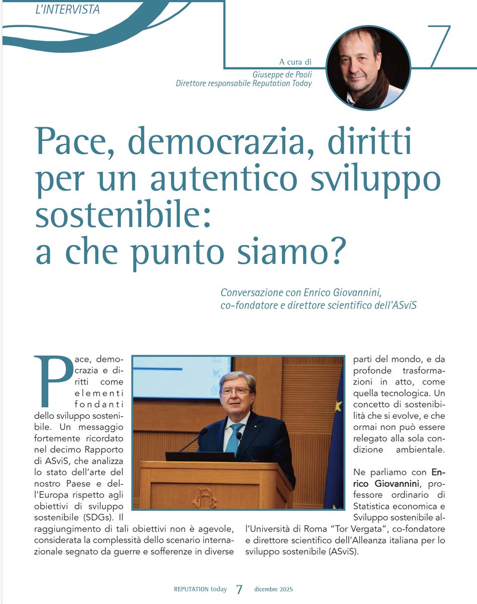 "Educare alla pace significa innanzitutto sviluppare la capacità di esplorare e progettare i futuri possibili". intervista al prof. Enrico Giovannini <a href="/ASviSItalia/">ASviS</a>  su Reputation Today reputationagency.eu/it/reputation-… qui il numero completo reputationagency.eu/it/reputation-…