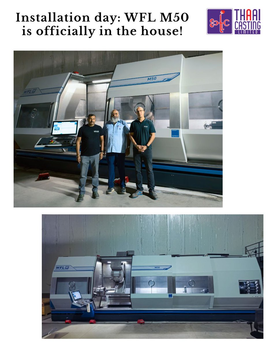 ThaaiCastingLtd's tweet photo. Progress at our new plant as installation and trial runs of the WFL M50 mill-turn machine advance for our wind gear project.
#Manufacturing #PlantUpdate #WindGear https://t.co/eIldy4683b