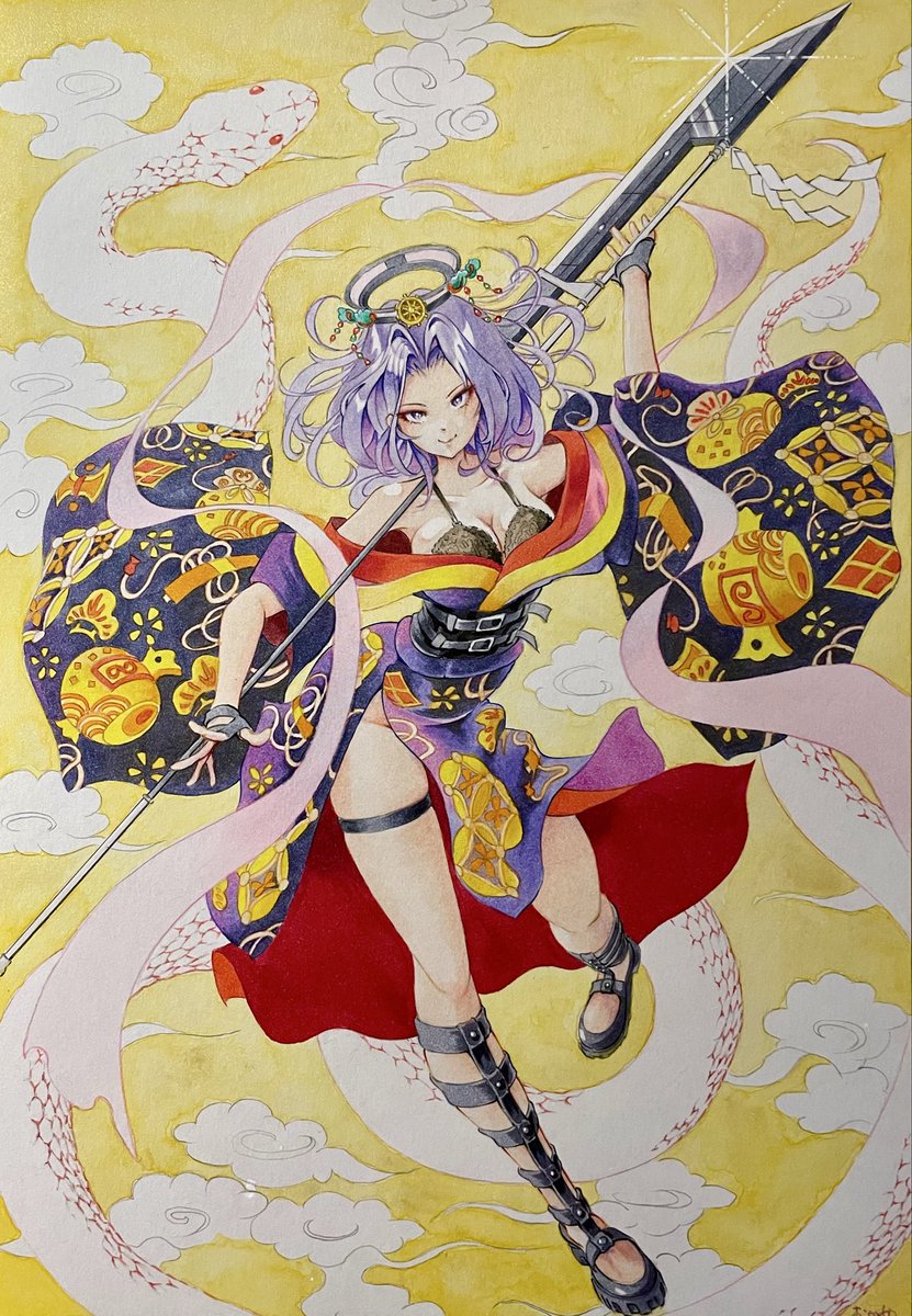 龍田(艦隊これくしょん) 「新年を祝うの龍田さんの剣舞 #年末なので今年の正月絵を振り返ろう」|おかめのイラスト