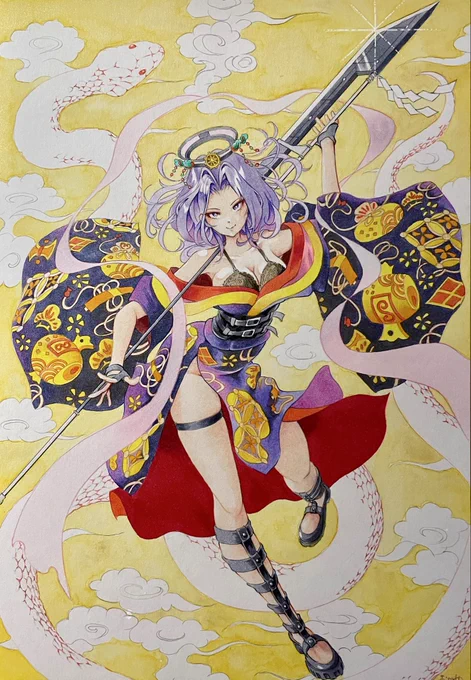 新年を祝うの龍田さんの剣舞 #年末なので今年の正月絵を振り返ろう