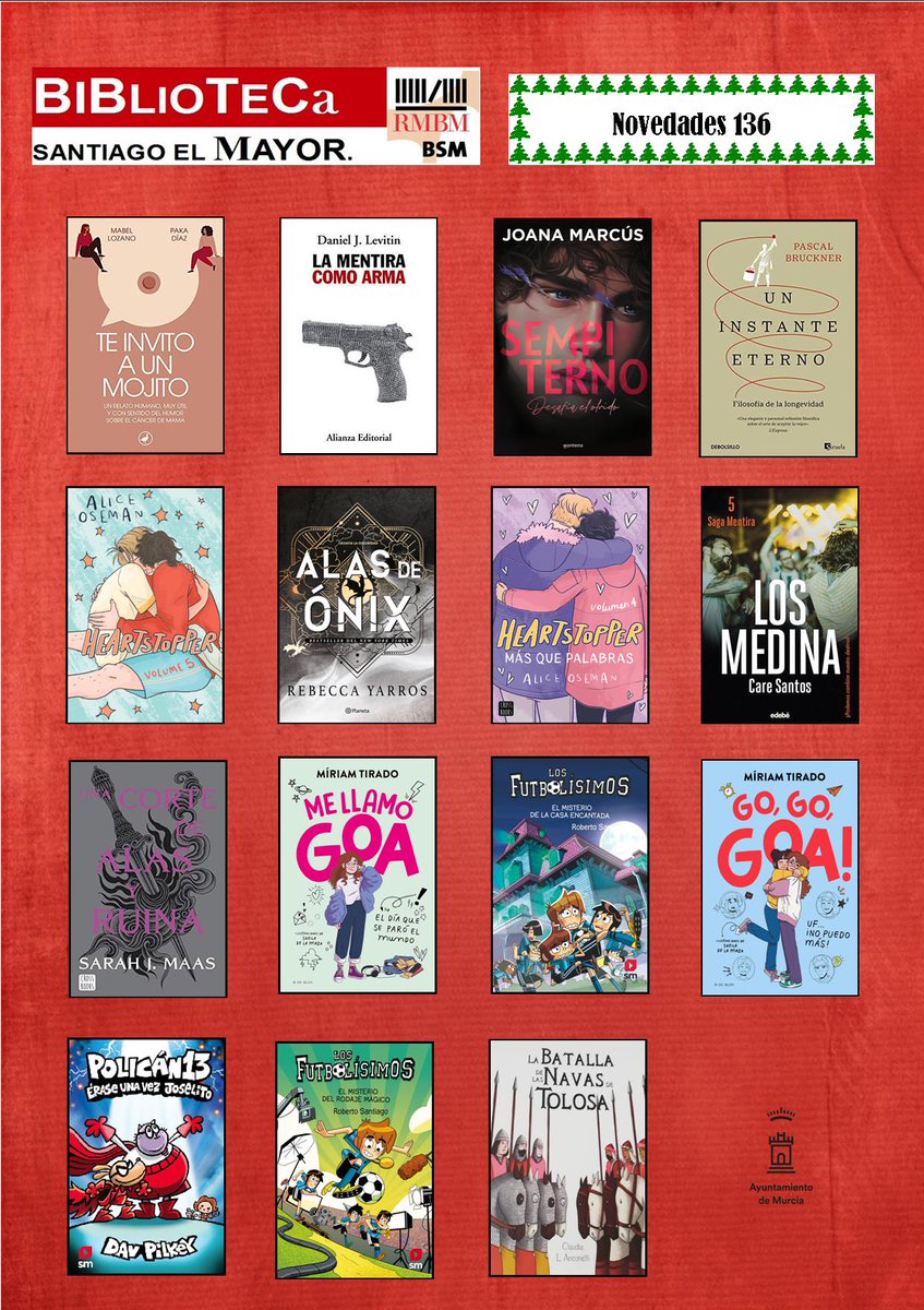 ¡Otra tanda de libros nuevos para empezar el año!🥳
<a href="/RMBM17/">RMBM</a>
<a href="/AytoMurcia/">Ayuntamiento de Murcia</a>
<a href="/AAVVsantiagoel1/">AAVVsantiagoelmayor</a>
<a href="/AVRondaSurMurci/">AV Ronda Sur Murcia</a>
<a href="/nav_pio/">Asociación de Vecin@s SanPioX</a>
<a href="/PATINOPEDANIA/">PATIÑO</a>
<a href="/SantiagoMayorJM/">Junta Municipal Santiago el mayor</a>