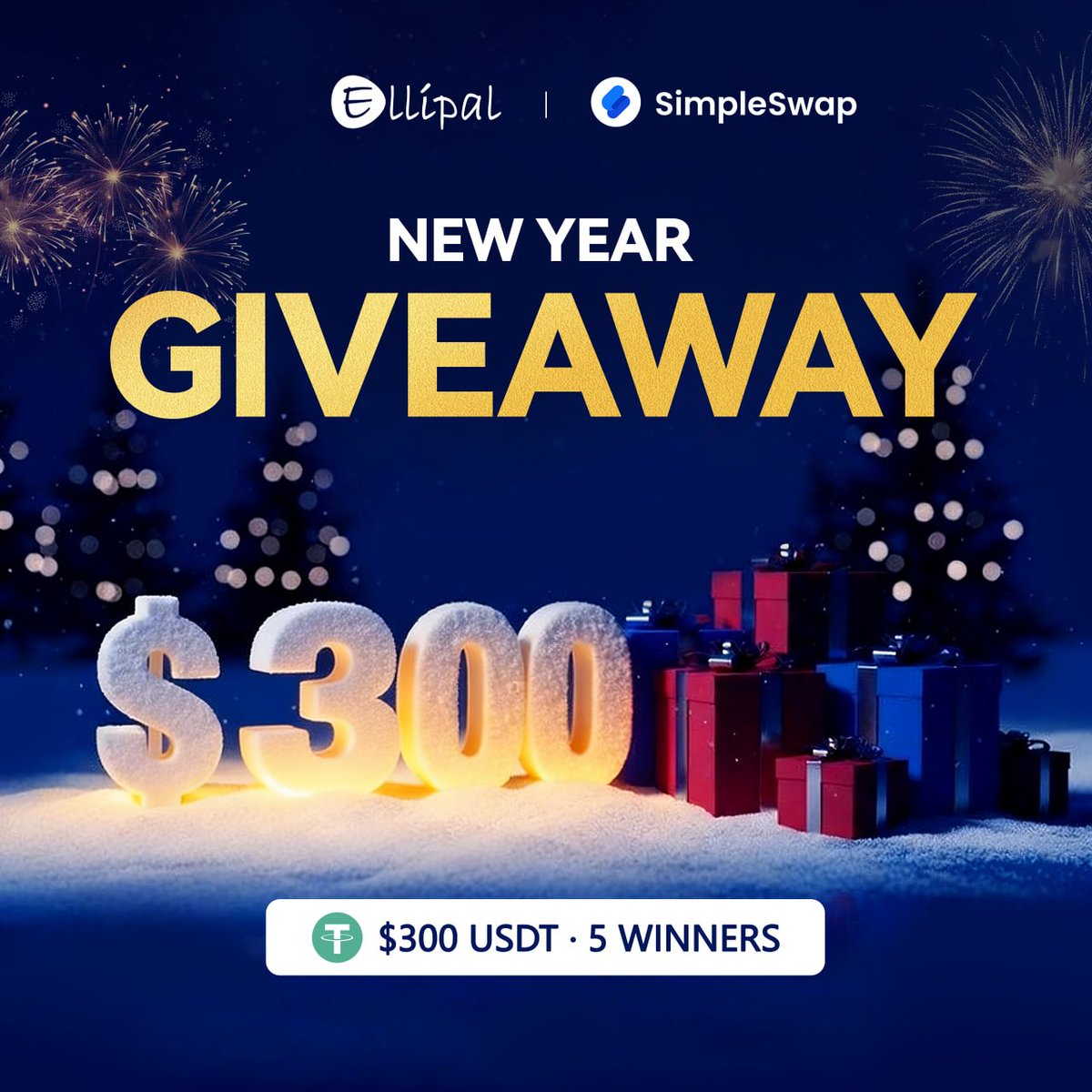 🎆 New Year Giveaway 🎆

Starting the year with $300 USDT
→ 5 winners · $60 each

How to join 👇
1️⃣ Follow <a href="/ELLIPAL/">ELLIPAL</a> &amp; <a href="/SimpleSwap_io/">SimpleSwap</a> 
2️⃣ Like + RT
3️⃣ One word for your 2026 crypto goal? 👀

⏳ Ends in 72 hours
🎁 Winners announced soon
