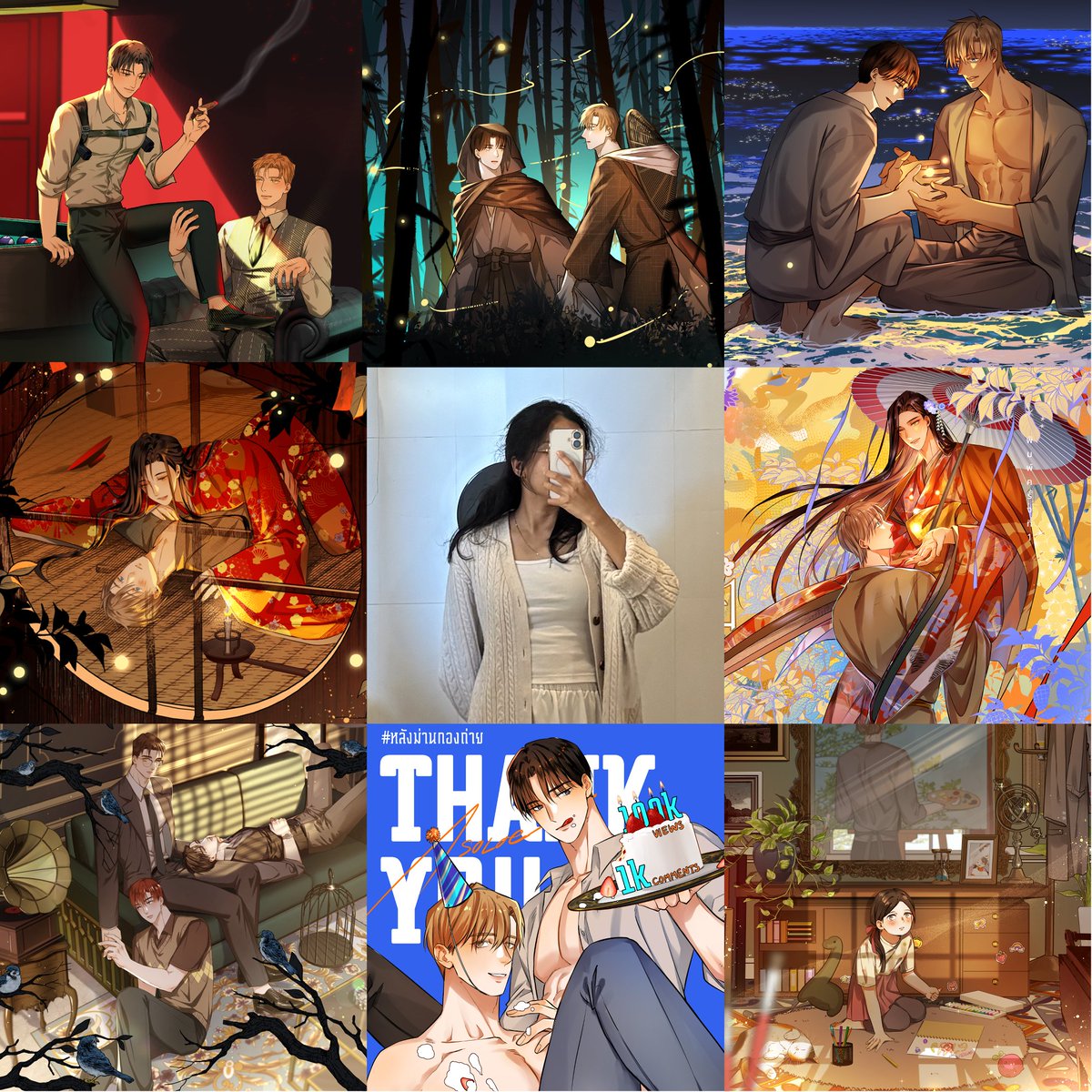 #artvsartist2025 

ปีหน้าเป็นช่วงทดลองหลาย ๆ อย่าง ได้ลองออกเล่มขาวดำตั้งสองเล่มแน่ะ!555555 รู้สึกงานสีดีเทลเยอะขึ้นและสีสดขึ้น ช่วงนี้กำลังเตรียมการหลาย ๆ อย่างสำหรับเว็บตูนในปีหน้า(มุมซ้ายล่าง><) และจะลองเอาจริงเอาจังกับงานวาดอย่างสุดตัวดู ฝากตัวกับทุกคนในปีหน้าและปีต่อ ๆ