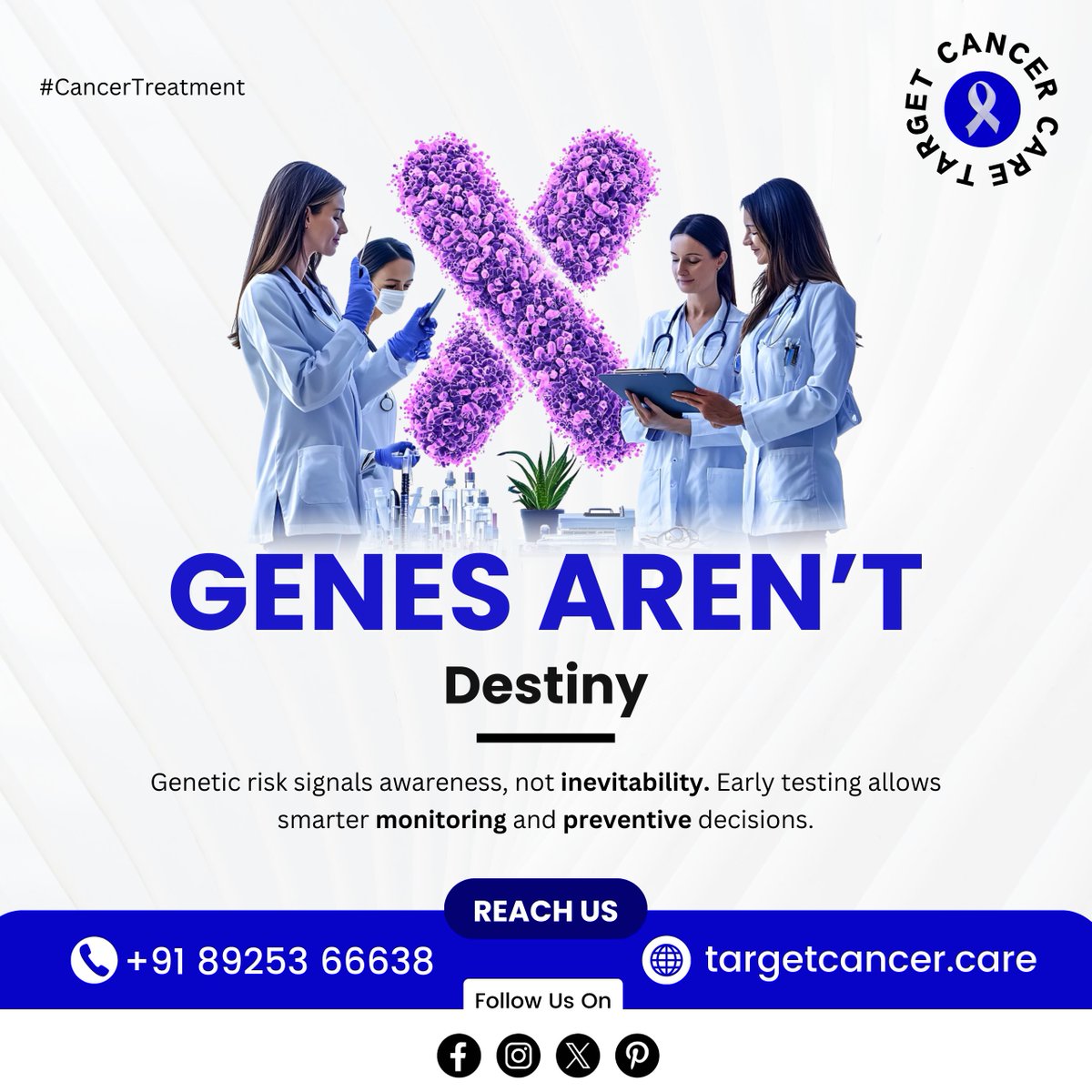 Target_Cancer1's tweet photo. Genes Aren’t Destiny

Genetic risk signals awareness, not inevitability. Early testing allows smarter monitoring and preventive decisions.

📞 Contact us: +91 89253 66638
🌐 https://t.co/W2YYGanXqe
#GeneticAwareness #CancerRisk #PreventiveCare #TargetCancerCare #KnowYourRisk https://t.co/WlrvWs1gAP