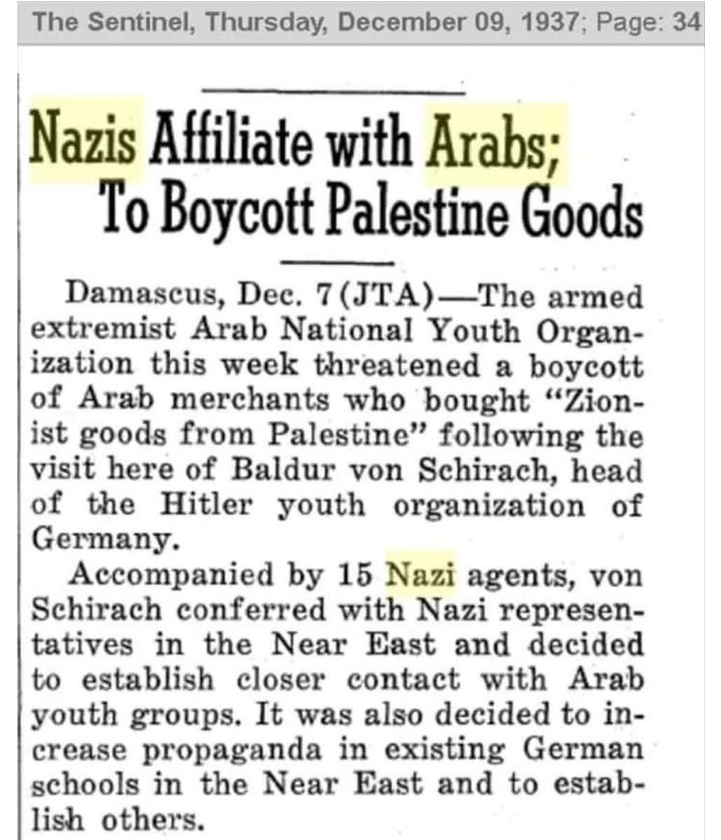EretzIsrael's tweet image. 1937. German Nazis affiliate with Arabs ((Now called Palestinians); To do what? To boycott Palestinian Jewish goods. Couldn't be clearer.