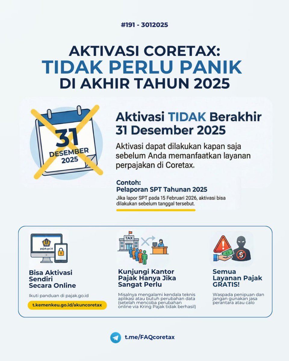 Aktivasi coretax bisa kapan saja ya teman. Bisa aktivasi online secara mandiri di rumah. Cukup klik coretaxdjp.pajak.go.id dan ikutu alurnya. Tidak perlu datang ke KPP

#mamayannouncement