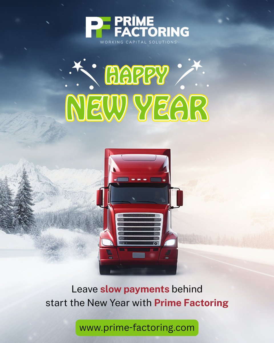 PrimeFactoring's tweet photo. Welcome 2026 With Prime Factoring 🎊
More Loads. Faster Funding. Greater Freedom.
Let’s make this year your most profitable yet.
.
.
.
#NewYear2026 #PrimeFactoring #CashFlowMadeEasy #TruckersLife #GrowYourFleet https://t.co/yaIjYoRWlJ