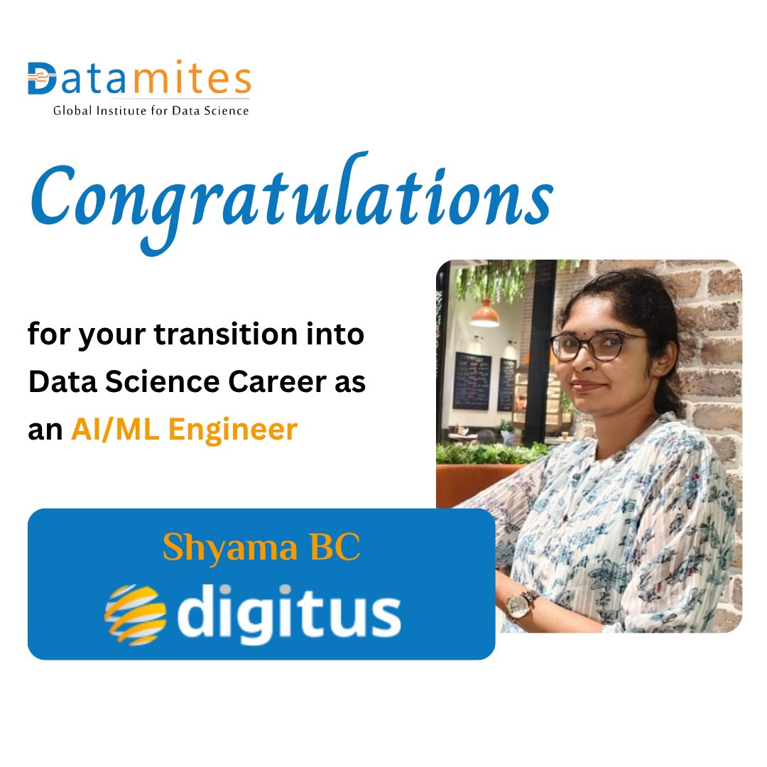 DataMites's tweet photo. Congratulations to our learners on successfully transitioning into Data Science careers.

Your dedication and hard work have paid off. Wishing you continued success in your new roles.

#datamitesplacements #datamites #datamitesdatascience #datamitessuccessstories #jobready https://t.co/WS4HstIhKa