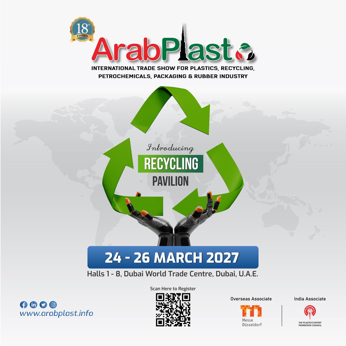 Introducing the Recycling Pavilion at ArabPlast 2027!
Discover the future of recycling and sustainability at the 18th Edition of ArabPlast

arabplast.info
24–26 March 2027
Dubai World Trade Centre, UAE

📲Register now arabplast.info/book_your_stan…

#ArabPlast2027 #Recycling