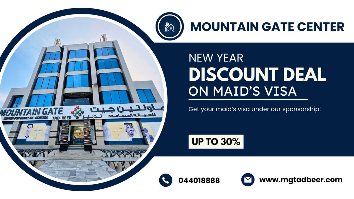 tadbeermgate's tweet image. 🎉 New Year, New Savings!
Get your maid’s visa under our sponsorship with up to 30% OFF.
Trusted. Fast. Hassle-free.
 📞044018888 | 🌐 mgtadbeer.com
#NewYearDeal #MaidVisaUAE #Tadbeer #DomesticWorkers
 #VisaSponsorship #UAESponsorship #VisaProcessing #LegalSponsorship