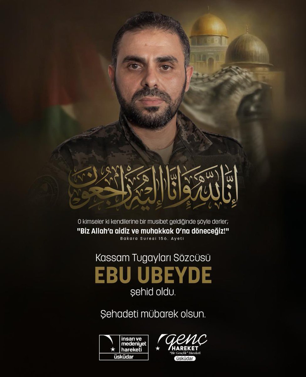 Kasaam Tugayları sözcüsü Ebu Ubeyde’nin şehit olsuğunu açıklamıştır. Şehadeti mübarek olsun.