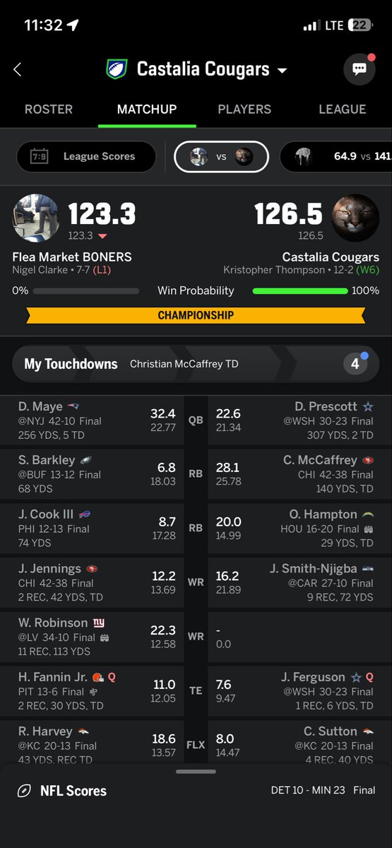 kristopher502's tweet photo. @TheFFBallers i benched Puka to preserve the W and avoid potential disaster if he got hurt on a negative play 😂 https://t.co/F4Z559IsPF