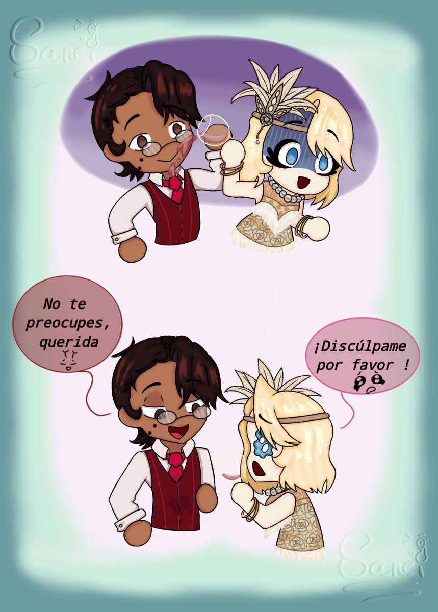 Oops!! 🍷😱
🌈:I'm so sorry!
🦌:Don't worry, darling.