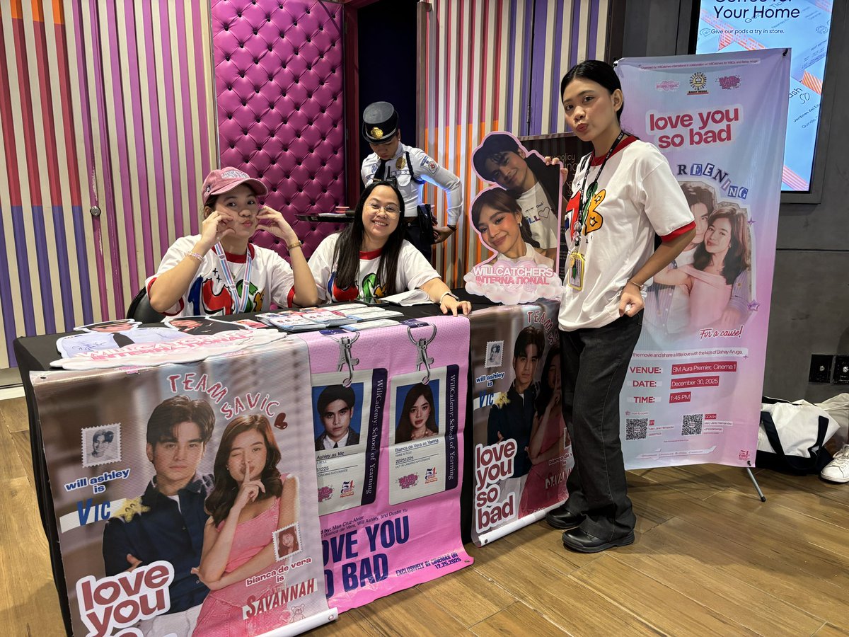 wcatchersintl's tweet photo. happening now: SM Aura Premier – Cinema 1!

our Love You So Bad Block Screening for a Cause will start in a few minutes! 🎬❤️

🎟️ Ticket claiming is now ongoing.

#LoveYouSoBad
@willashley05 @biancadeveraa @queenbeemae @StarCinema
 
LYSB SHININ9 WILLCAVILLE 
LYSB SHININ9 WILLCAVILLE