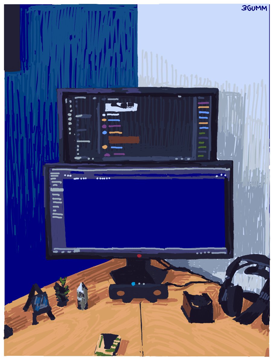 3Gumm's tweet image. My friend's desk (KidPix 2025)