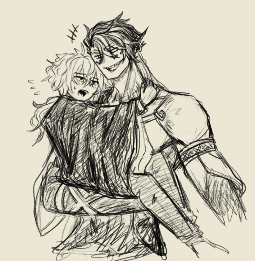 lotuslapin's tweet photo. I wanted to do another self-indulgent thing with Goliath carrying Emil doodle cause who can stop me? 

(I posted it on bsky first but also slapping here jsfkdh) https://t.co/gS6kSHD4dT