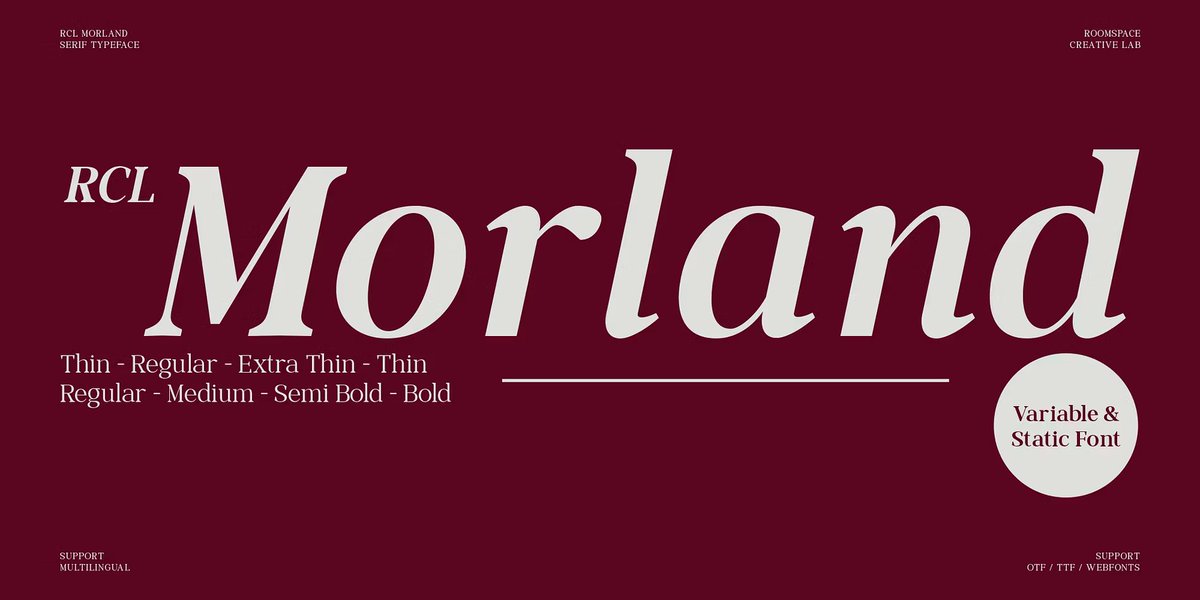 fontspring's tweet image. #TypeTuesday with Morland - a display font family. This typeface has fourteen styles and was published by roomspace