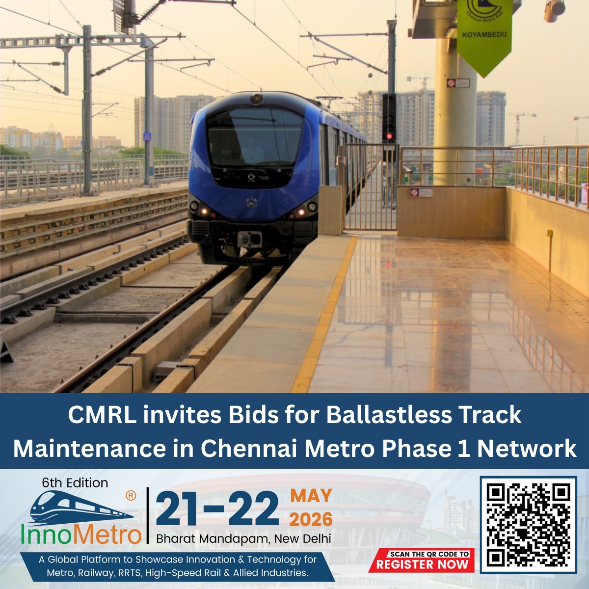MetroRailNewsHQ's tweet image. Bids Invited by CMRL for Ballastless Track Maintenance in Chennai Metro Phase 1 Network. 

Read full news on: metrorailnews.in/track-maintena…

#ChennaiMetro #CMRL #TrackMaintenance #BallastlessTrack #RailwayContract #MetroRailNews