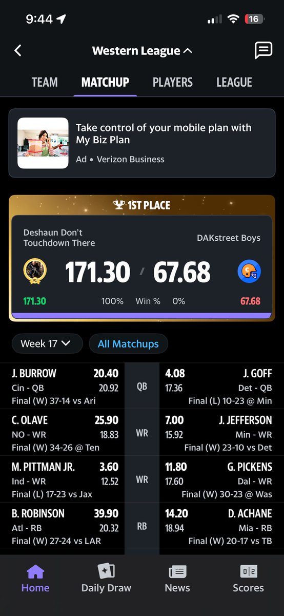 Jonathan__DP's tweet photo. @AndyHolloway Don’t think I’ve ever had a much easier win! 3 straight championship in this league. https://t.co/RY5e1iiLYK