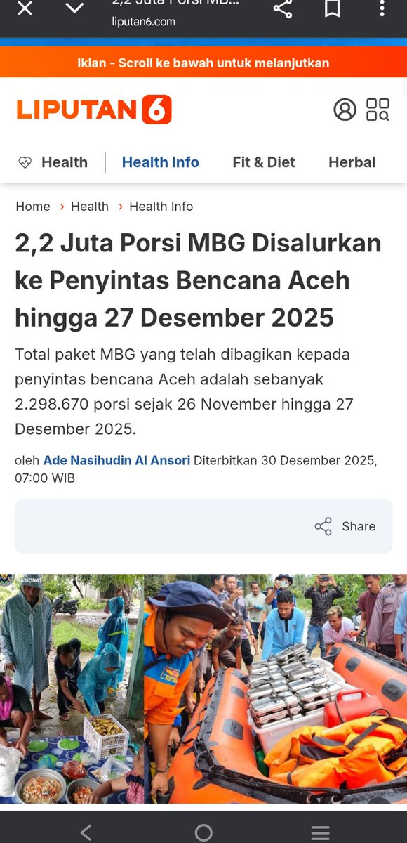 Speedtrap_'s tweet image. 2,2 Juta Porsi MBG Disalurkan ke Penyintas Bencana Aceh hingga 27 Desember 2025

Selama masa tanggap bencana, Badan Gizi Nasional (BGN) memastikan Program Makan Bergizi Gratis (MBG) bagi para korban terus berlangsung.
 share.google/JKcFGAnh77zns8…