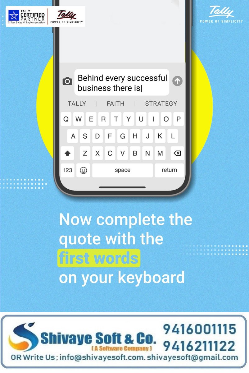 shivayesoft's tweet photo. Introducing Ourself Shivaye Soft &amp; Co. as 3* Certified Partner of Tally Solutions. We always try to give our BEST QUALITY SUPPORT &amp; SERVICES you never experienced before. Please truly feel free to contact for any type of Sales, Support &amp; Implementation . https://t.co/FJhNm9Wa7Z