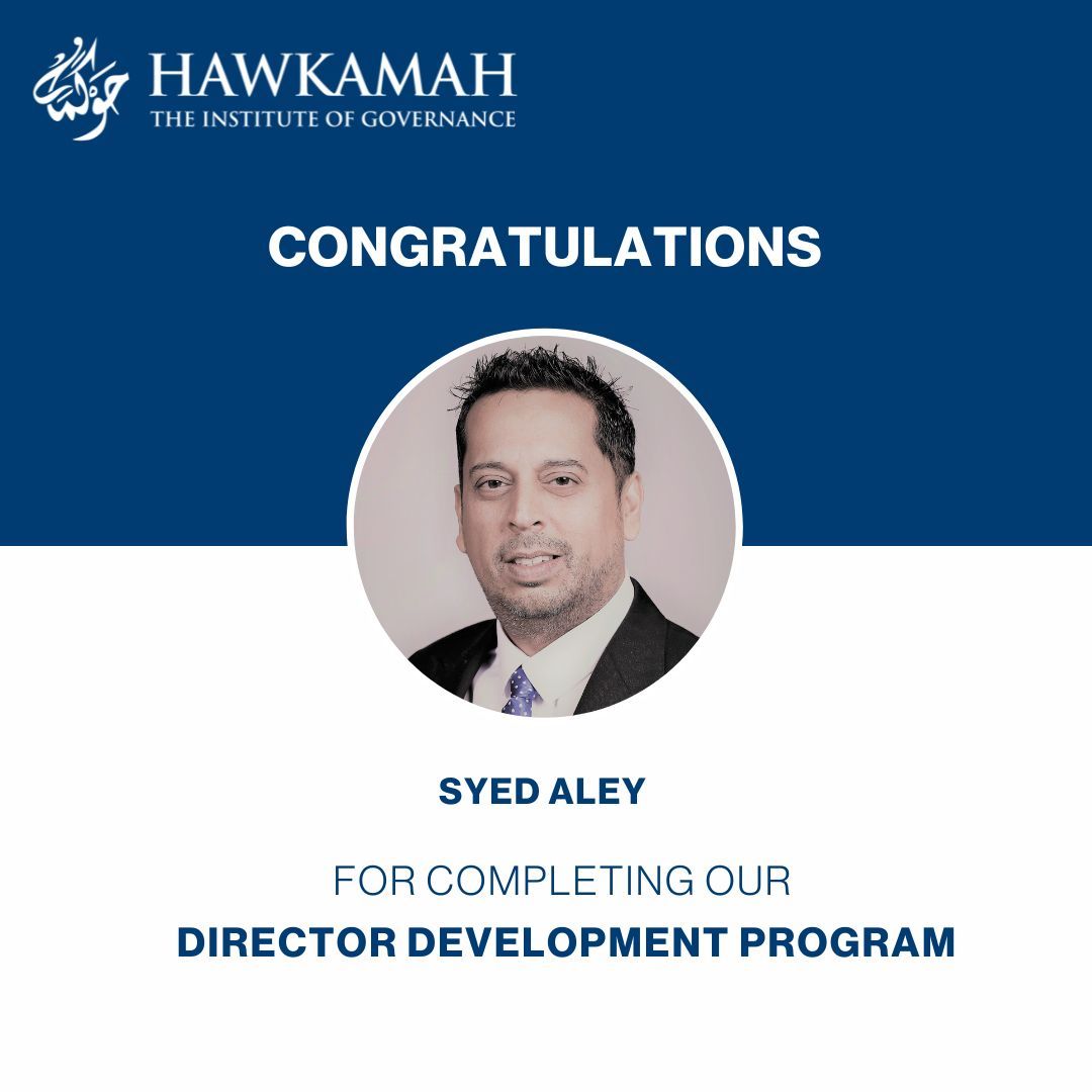 Congratulations to Syed!

We are proud to announce that @Syed Aley has successfully earned his Professional Board Director certification which reflects her exceptional commitment to excellence in corporate governance and board leadership.👏👏