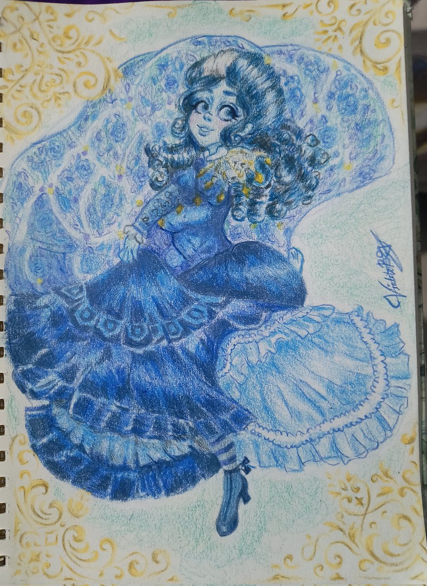 Vainilla_violet's tweet photo. Un dibujo con colores de la reina del arte jajaj. Me he quedado sin dedos pero hice lo que pude. La imaginé con su falda larguísima lista para un baile folclórico jajaja #SoyFrankelda #frankeldafanart https://t.co/bW9OKpABCP