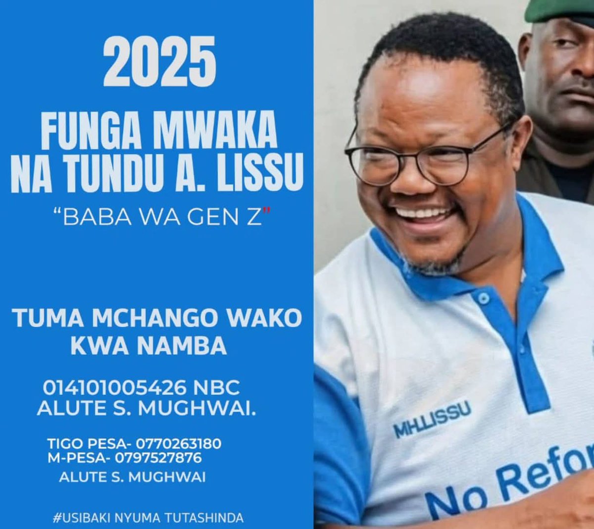 John_Pambalu's tweet photo. FUNGA MWAKA NA TUNDU LISSU

Wengi tulitamani kwenda gerezani Ukonga kumsalimia Mhe Tundu AM Lissu, lakini ilishindikana. Hatukuruhusiwa kuingia gerezani. Tuliishia getini, tukarudi nyumbani kinyonge.

Dola imewekwa utaratibu mgumu sana, na kuanzia Desemba 5 hadi leo, hali imekuwa mbaya zaidi.
Maisha ya upweke na mateso gerezani ni magumu sana. Na Mhe Tundu Lissu anapitia hali hii ya kutengwa dunia – haoni jua wala nuru, kwa miezi 9 sasa.

Hii imeathiri hata yeye kufikia huduma za kijamii, si tu chakula, bali pia taarifa za familia yake, Chama chake CHADEMA, na hata hali ya kisiasa nchini – ikiwemo kusoma kupitia magazetu au mazungumzo na ndugu na jamaa zake.

Ili kumuunga mkono katika giza nene alilomo, tunakualika ushiriki “MASAA 48 YA FUNGA MWAKA NA TUNDU LISSU (Baba wa Gen Z).”

Gen Z wanafunga mwaka na Mtetezi weo, na sisi Watanzania tuungane kumtumia salamu za mwisho wa mwaka, tumtie moyo ili aanze Mwaka mpya kwa ujasiri mkubwa.

Kama ambavyo Mhe Lissu amejitoa kwaajili ya Taifa letu, tunalazimika kumkimbilia katika wakati ambao anatuhitaji zaidi.

Tuioneshe dunia maana halisi ya “NGUVU YA UMMA” kwa kuchangia chochote ulicho nacho.
Mwenyezi Mungu akubariki sana.

ASANTENI SANA.