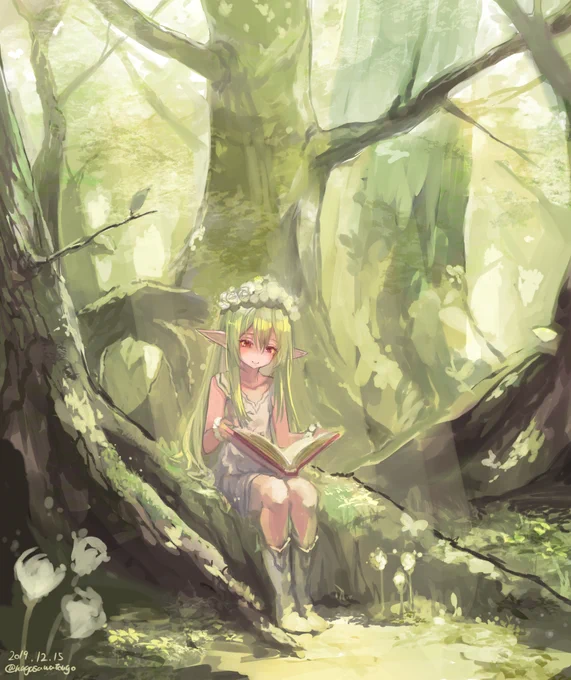 森のエルフちゃんと緑の賢者さん(再掲) #オリジナルイラスト