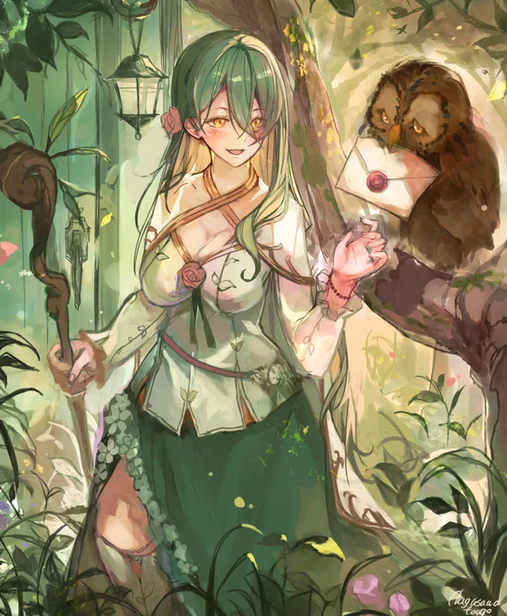 森のエルフちゃんと緑の賢者さん(再掲) #オリジナルイラスト