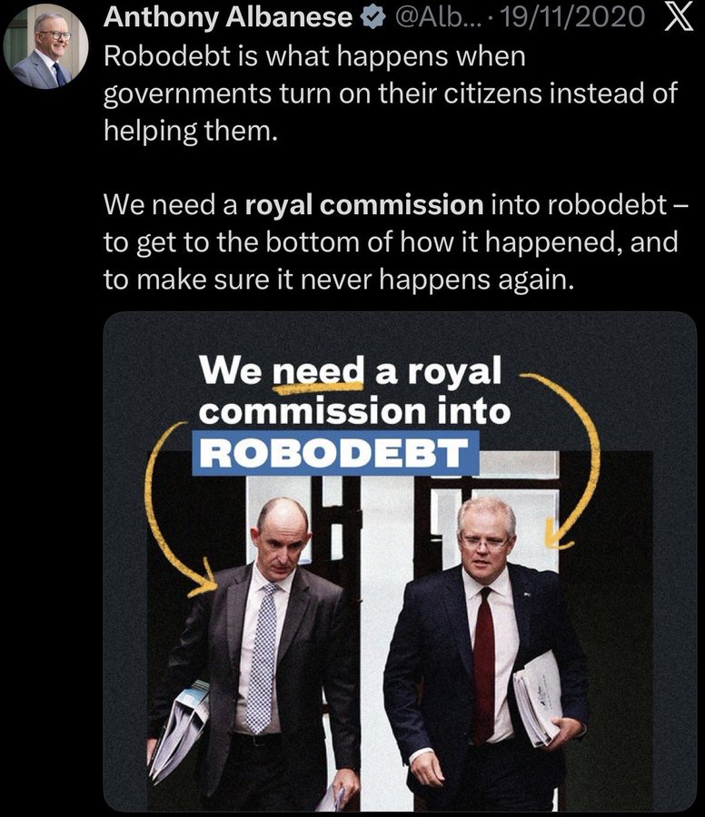 Socialist PM Pinocchio Albanese: "we don't need a Royal Commission into deaths of 15 innocent people by radical Islamists, Jew hatred, terror over 2 years against Jews, funding of terror groups hate on the streets". Collecting govt debt is clearly more important than 15 deaths