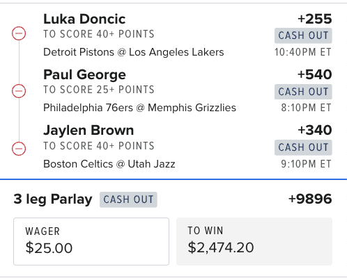 ColesAlgoPicks's tweet photo. 🚨 3-LEG POINTS PARLAY 🚨
🏀 Luka Dončić 40+ Points
🏀 Paul George 25+ Points
🏀 Jaylen Brown 40+ Points
💰 +9896
💵 $25 → $2,474.20
All scorers. All volume. Let’s ride 🔥📊
#NBA #NBAPicks #PointsParlay https://t.co/aEQ6abhsiW