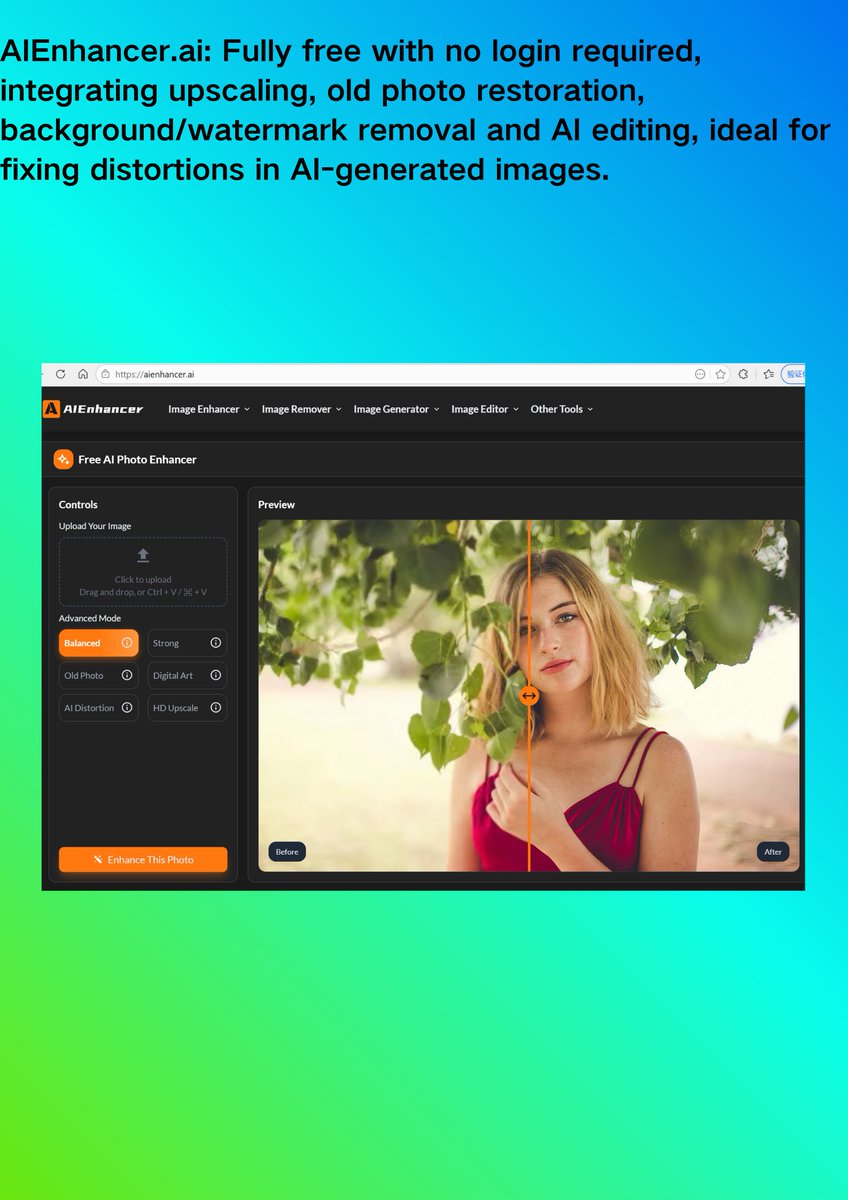 NanoAI_Tips's tweet photo. TOP5 Ai image enhancement tool
https://t.co/Iw1E8Y6sVB
https://t.co/fQTpyIK3eA
https://t.co/zecgGNVR7k
https://t.co/rOo59OwlG0
https://t.co/uRWxjNQvTx
Which one is your favorite? https://t.co/N2SoRTClaH