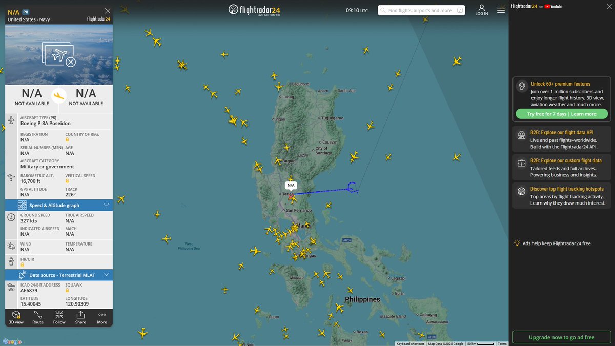 AIYeyENGDdJkjTr's tweet photo. Dec. 30, 2025
#Misawa Air Base #Philippine Sea ==> #Clark Air Base, Philippines
#NoCALLSIGN #AE6879 USN P-8A Poseidon
#Misawa Air Base #Philippine Sea #Clark Air Base, Philippines ==>
#NoCALLSIGN #AE680C USN P-8A Poseidon https://t.co/x4fJRrmFWa