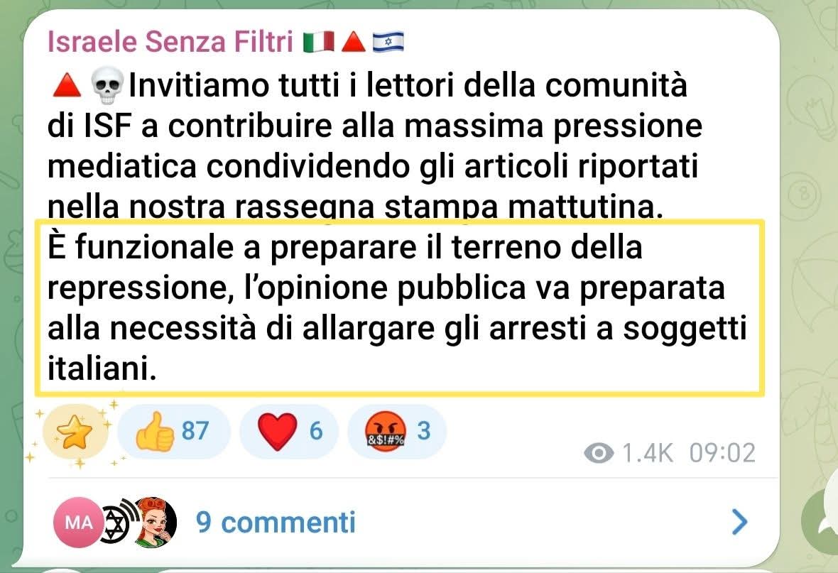 Questo è il canale Telegram "Israele senza filtri", gestito da sionisti italiani. 
Ora lo capite di cosa stiamo parlando?