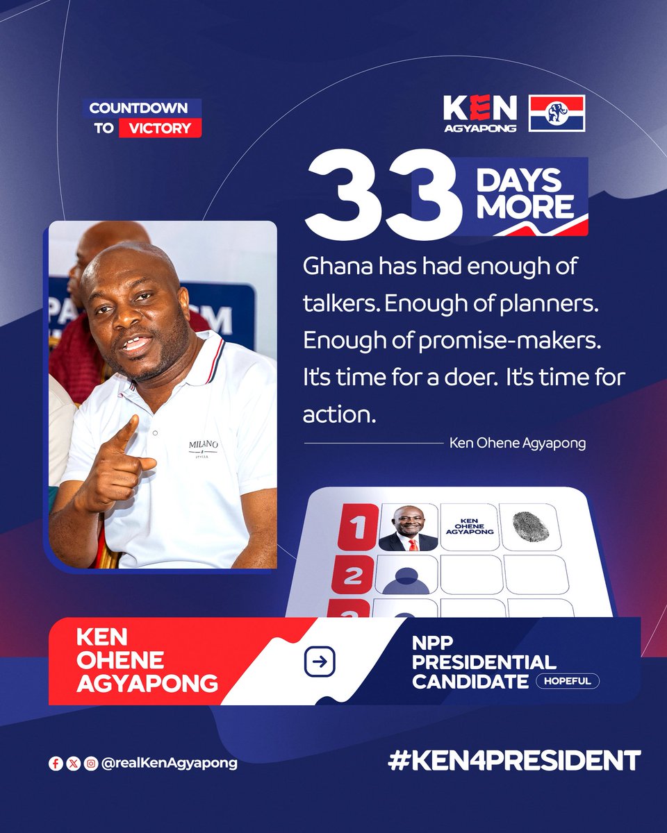 realKenAgyapong's tweet photo. The difference between Ken and the rest is simple: Ken delivers results.

33 days to go.

VOTE NO. 1 on the Ballot. 🇳🇱

#Ken2028
#UnityTour
#GetKENnected
#1ForKenAgyapong https://t.co/z7TR4QlmWZ