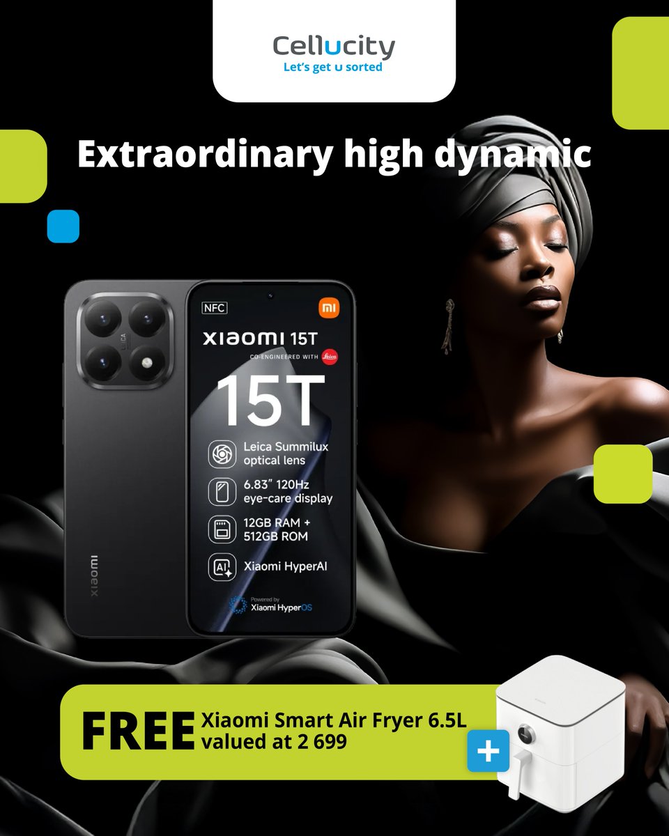 📱🔥 Xiaomi 15T 5G
512GB | 12GB RAM | Ultra-fast 5G
💥 From R14,999 cash
👉 bit.ly/4906fOf
OR
📶 From R679pm x36 on Vodacom RED
🎁 FREE Xiaomi 6.5L Smart Air Fryer
👉 Apply: bit.ly/45apnqv

#Cellucity #Xiaomi15T #5G #TechDeals