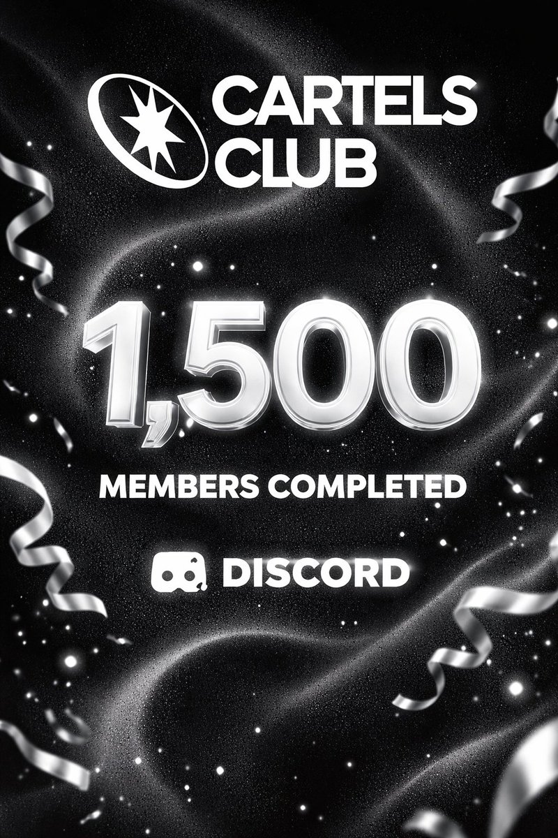 📢 1500 Members Completed in <a href="/CartelClubog/">𝐂ARTELS 𝐂LUB</a> Community Discord Server 🔥

Join now - discord.gg/FgmguZWzsy

Benefits -

1 - Weekly Giveaways 🎁 
2 - Guidance from Analyst 📈 
3 - Weekends Games Tournament 🏆 
Many more 🫴