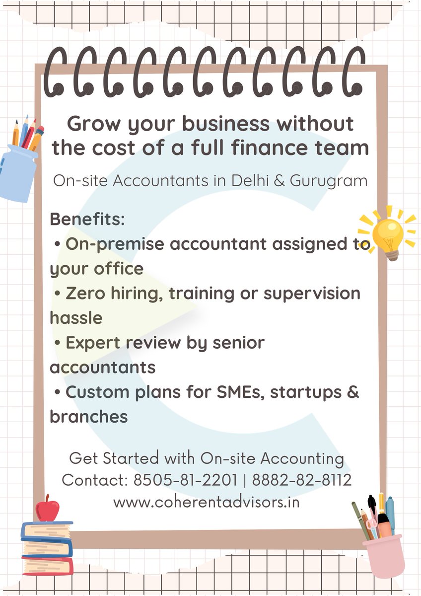 coherentadvisor's tweet photo. We are now offering on-site accounting services in Delhi &amp; Gurugram, ensuring expert-supervised finance operations right at your workplace. If you are scaling your business, let us handle the numbers while you focus on growth.
#onsiteaccounting #delhincr #bookkeeping #coherent https://t.co/u8shNOus9u
